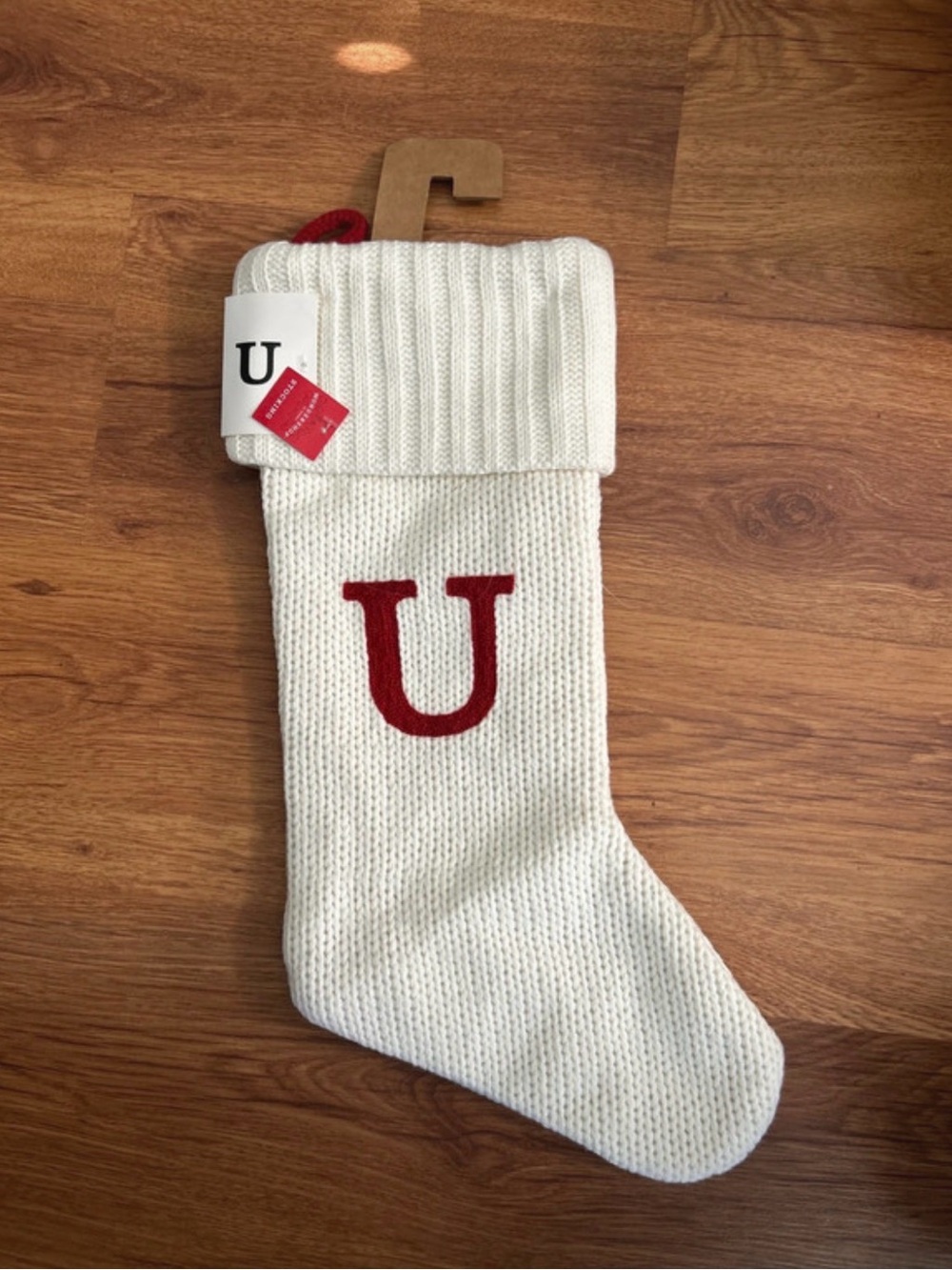 Wondershop White Knit Holiday Stocking with Red 'U' Initial